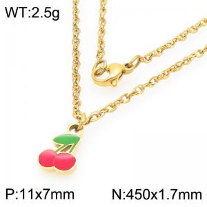 Boho Cherry Charm Neckalce Women's Gold Color Stainless Steel Jewelry - KN293003-Z