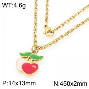 Boho Cherry Charm Neckalce Women's Gold Color Stainless Steel Jewelry - KN293004-Z