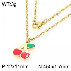 Boho Cherry Charm Neckalce Women's Gold Color Stainless Steel Jewelry - KN293007-Z