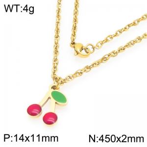 Boho Cherry Charm Neckalce Women's Gold Color Stainless Steel Jewelry - KN293008-Z