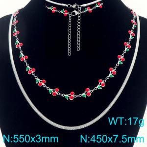 Boho Cherry Charm Bracelet Women's Stainless Steel Double Chain Jewelry - KN293029-Z