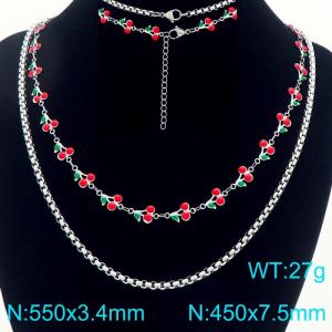 Boho Cherry Charm Bracelet Women's Stainless Steel Double Chain Jewelry - KN293031-Z