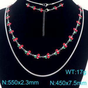Boho Cherry Charm Bracelet Women's Stainless Steel Double Chain Jewelry - KN293033-Z
