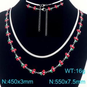 Boho Cherry Charm Bracelet Women's Stainless Steel Double Chain Jewelry - KN293037-Z