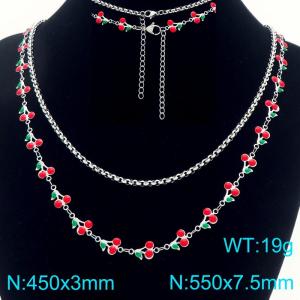 Boho Cherry Charm Bracelet Women's Stainless Steel Double Chain Jewelry - KN293039-Z