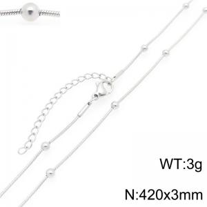 Simple and stylish stainless steel 420 × 3mm bead separated snake bone chain lobster buckle charm silver necklace - KN293052-ZJZL