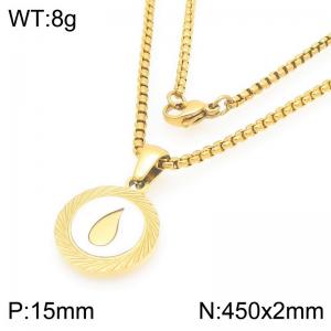 Gold Color Stainless Steel Round Charm Necklace Punk Stylish Celestial - Inspired Pendant Jewelry - KN293175-Z