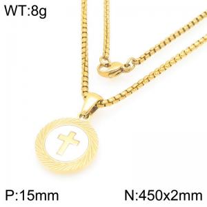 Gold Color Stainless Steel Round Charm Necklace Punk Stylish Celestial - Inspired Pendant Jewelry - KN293176-Z