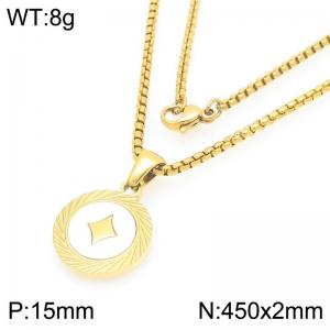 Gold Color Stainless Steel Round Charm Necklace Punk Stylish Celestial - Inspired Pendant Jewelry - KN293178-Z