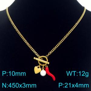 Elegant Link Neckalce for Women Adorned with Chili Charms Gold Color Stainless Steel Jewelry - KN293182-Z