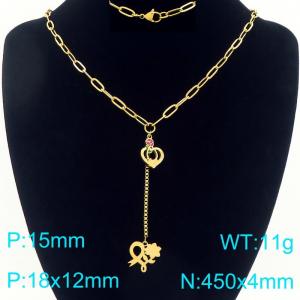 Fashionable countryside style stainless steel Y-shaped necklace paired with floral pendant - KN293287-Z