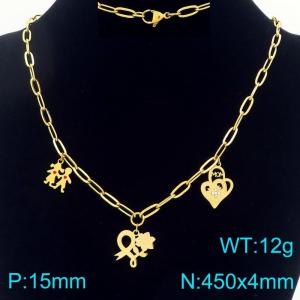 Mother's Day gift, stylish stainless steel necklace paired with male and female floral pendants - KN293288-Z