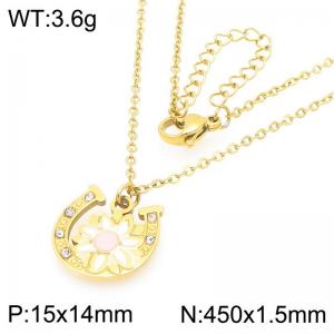 Fashionable countryside style stainless steel necklace paired with U-shaped flower pendant - KN293290-Z