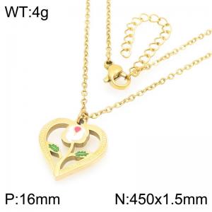 Fashionable countryside style stainless steel necklace paired with heart-shaped flower pendant - KN293291-Z