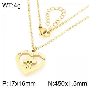 Fashionable countryside style stainless steel necklace paired with diamond studded heart and flower pendant - KN293293-Z