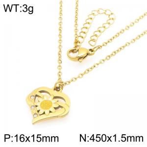Fashionable countryside style stainless steel necklace paired with diamond studded heart and flower pendant - KN293296-Z