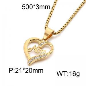Diamond studded hollow heart-shaped Mom letter Mother's Day gift stainless steel necklace - KN293328-K