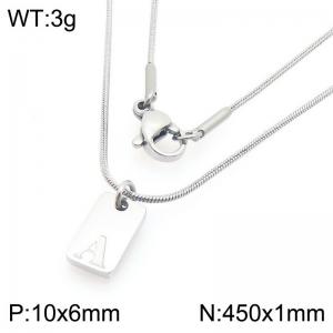 Stainless steel snake bone chain hanging square plaque carving letter A pendant jewelry charm silver necklace - KN293401-Z