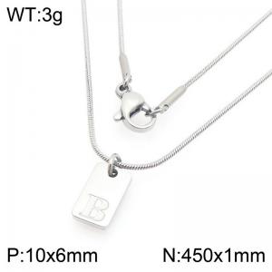 Stainless steel snake bone chain hanging square plaque carving letter B pendant jewelry charm silver necklace - KN293402-Z