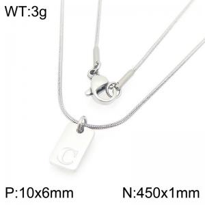 Stainless steel snake bone chain hanging square plaque carving letter C pendant jewelry charm silver necklace - KN293403-Z