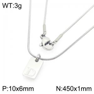 Stainless steel snake bone chain hanging square plaque carving letter D pendant jewelry charm silver necklace - KN293404-Z