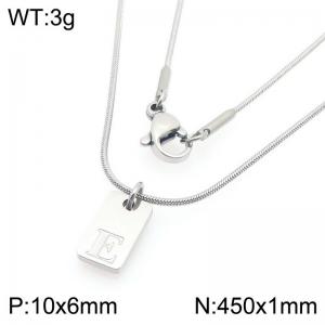 Stainless steel snake bone chain hanging square plaque carving letter E pendant jewelry charm silver necklace - KN293405-Z