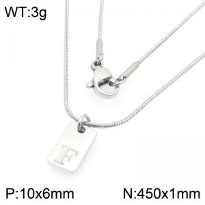 Stainless steel snake bone chain hanging square plaque carving letter F pendant jewelry charm silver necklace - KN293406-Z