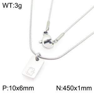 Stainless steel snake bone chain hanging square plaque carving letter G pendant jewelry charm silver necklace - KN293407-Z