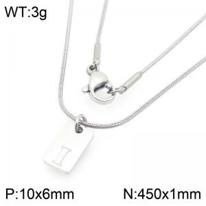Stainless steel snake bone chain hanging square plaque carving letter I pendant jewelry charm silver necklace - KN293409-Z
