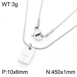 Stainless steel snake bone chain hanging square plaque carving letter K pendant jewelry charm silver necklace - KN293411-Z
