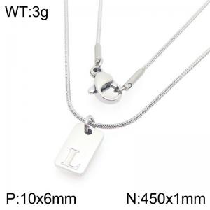 Stainless steel snake bone chain hanging square plaque carving letter L pendant jewelry charm silver necklace - KN293412-Z