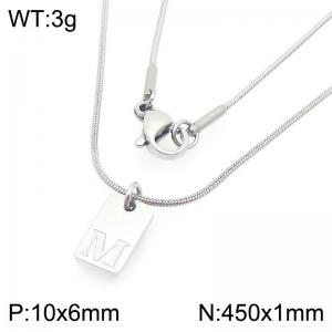 Stainless steel snake bone chain hanging square plaque carving letter M pendant jewelry charm silver necklace - KN293413-Z