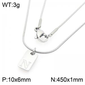 Stainless steel snake bone chain hanging square plaque carving letter N pendant jewelry charm silver necklace - KN293414-Z