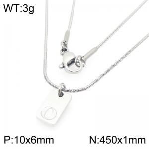 Stainless steel snake bone chain hanging square plaque carving letter O pendant jewelry charm silver necklace - KN293415-Z