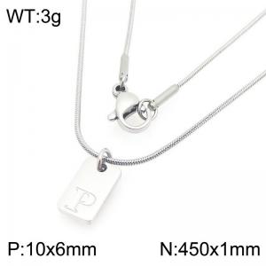 Stainless steel snake bone chain hanging square plaque carving letter P pendant jewelry charm silver necklace - KN293416-Z