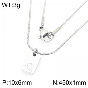 Stainless steel snake bone chain hanging square plaque carving letter Q pendant jewelry charm silver necklace - KN293417-Z