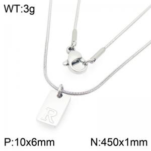 Stainless steel snake bone chain hanging square plaque carving letter R pendant jewelry charm silver necklace - KN293418-Z