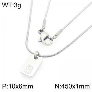 Stainless steel snake bone chain hanging square plaque carving letter S pendant jewelry charm silver necklace - KN293419-Z