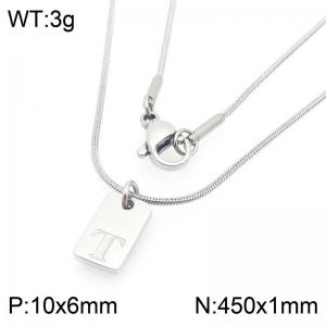 Stainless steel snake bone chain hanging square plaque carving letter T pendant jewelry charm silver necklace - KN293420-Z