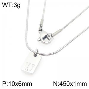 Stainless steel snake bone chain hanging square plaque carving letter U pendant jewelry charm silver necklace - KN293421-Z
