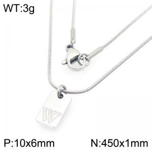 Stainless steel snake bone chain hanging square plaque carving letter W pendant jewelry charm silver necklace - KN293423-Z