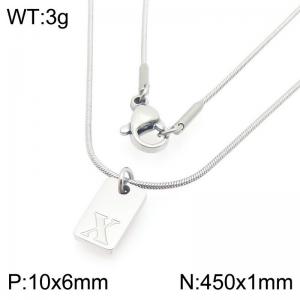 Stainless steel snake bone chain hanging square plaque carving letter X pendant jewelry charm silver necklace - KN293424-Z