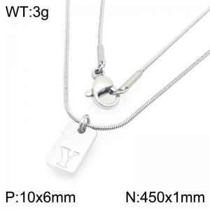Stainless steel snake bone chain hanging square plaque carving letter Y pendant jewelry charm silver necklace - KN293425-Z