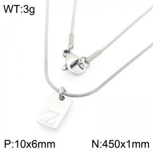 Stainless steel snake bone chain hanging square plaque carving letter Z pendant jewelry charm silver necklace - KN293426-Z