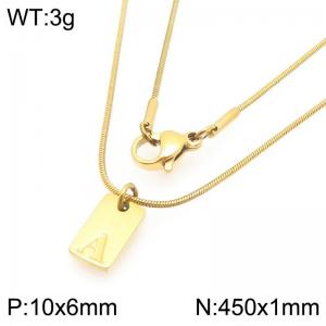 Stainless steel snake bone chain hanging square plaque carving letter A pendant jewelry charm gold necklace - KN293427-Z