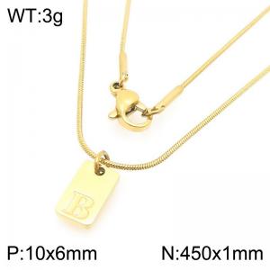 Stainless steel snake bone chain hanging square plaque carving letter B pendant jewelry charm gold necklace - KN293428-Z