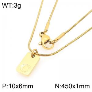 Stainless steel snake bone chain hanging square plaque carving letter C pendant jewelry charm gold necklace - KN293429-Z