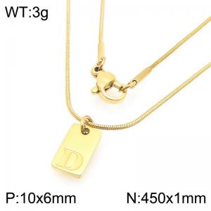 Stainless steel snake bone chain hanging square plaque carving letter D pendant jewelry charm gold necklace - KN293430-Z