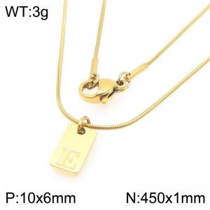 Stainless steel snake bone chain hanging square plaque carving letter E pendant jewelry charm gold necklace - KN293431-Z
