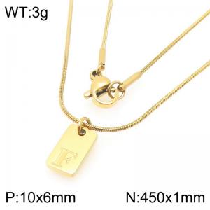 Stainless steel snake bone chain hanging square plaque carving letter F pendant jewelry charm gold necklace - KN293432-Z